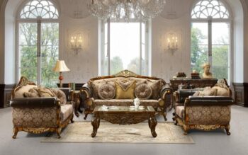 Mahogany Brown & Gold 3PCs Sofa Set HD-26D By Homey Design