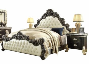 Black Enamel & Silver Eastern King Bed with 2 Nightstands HD-1208 By Homey Design