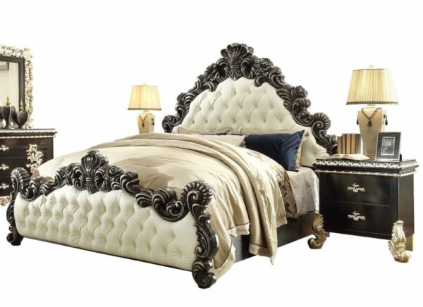 Black Enamel & Silver Eastern King Bed with 2 Nightstands HD-1208 By Homey Design 4
