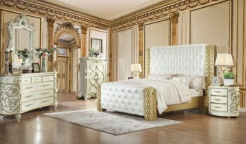Ivory & Metallic Gold 4PC Eastern King Bedroom Set HD-8032 By Homey Design