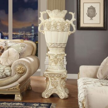 Ceramic White & Gold Vase & Pedstal HD-1493 By Homey Design
