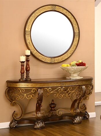 Mahogany & Metallic Gold Console Table with Mirror HD-2112 By Homey Design 4