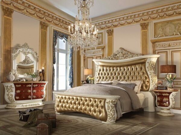 Ivory & Metallic Ant Gold 5 PCs Eastern King Bedroom Set HD-8019 By Homey Design 4