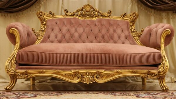 Handmade Nature View Gold Peach Loveseat 4