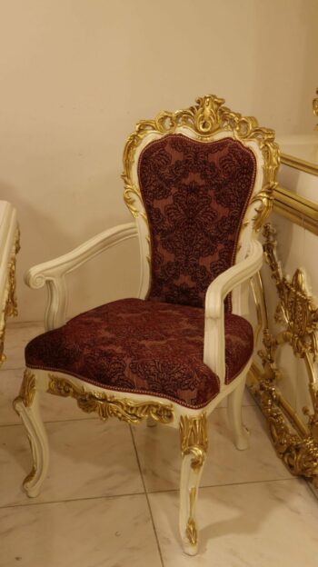 Handmade White Red Dining Arm Chair