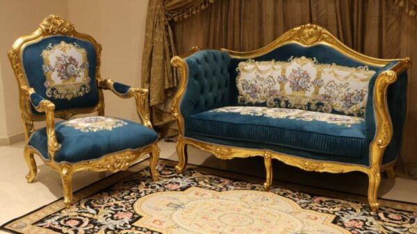 Handmade Gold Sand Blue Navy Loveseat 8