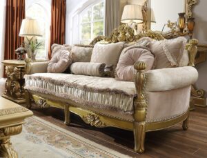 Metallic Bright Gold Sofa Hd-105 By Homey Design | Mobilia Cleopatra Metallic Bright Gold Sofa HD-105 By Homey Design