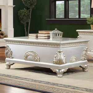 Silver With Metallic Gold Accent Finish Coffee Table Hd-1332 By Homey Design | Mobilia Cleopatra Silver with Metallic Gold Accent Finish Coffee Table HD-1332 By Homey Design
