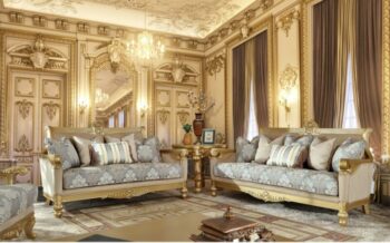 Metallic Bright Gold 3 PCs Sofa Set HD-2666 By Homey Design