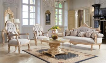 Luxury Gold Finish 3 PCs Salon Sofa Set HD-2670 By Homey Design