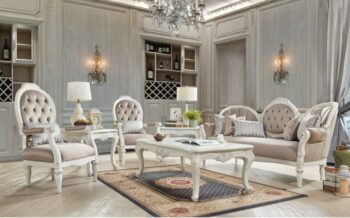 Ivory Finish 3PCs Salon Sofa Set HD-2672 By Homey Design
