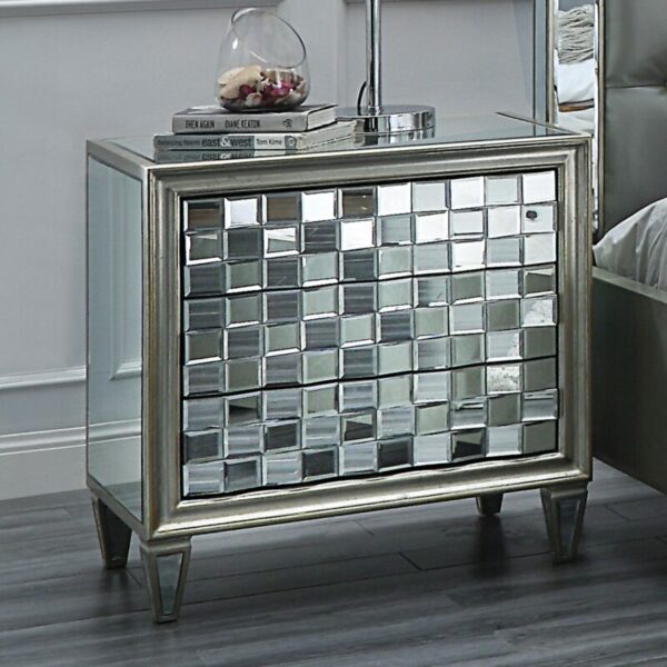 Silver & Mirror Finish Nightstand HD-6001 By Homey Design 4