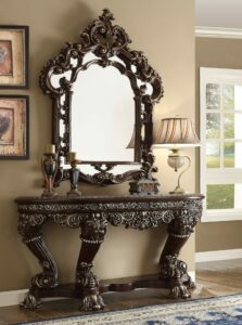 Metallic Silver Finish Console Table Hd-8017 By Homey Design | Mobilia Cleopatra Metallic Silver Finish Console Table HD-8017 By Homey Design
