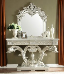 Metallic Silver Console Table Hd-8088 By Homey Design | Mobilia Cleopatra Metallic Silver Console Table HD-8088 By Homey Design