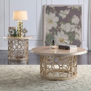 Champagne 3Pcs Coffee Table Hd-8913Cham By Homey Design | Mobilia Cleopatra Champagne 3PCs Coffee Table HD-8913CHAM By Homey Design
