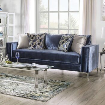 Satin Blue, Silver Jodie Sofa SM2687-SF  BY Furniture of America
