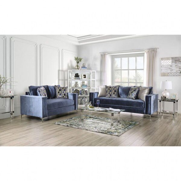 Satin Blue, Silver Jodie Sofa SM2687-SF  BY Furniture of America 11