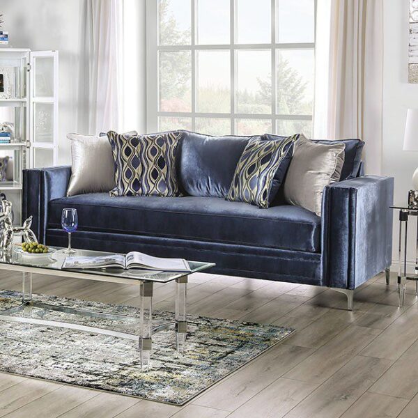 Satin Blue, Silver Jodie Sofa SM2687-SF  BY Furniture of America 16