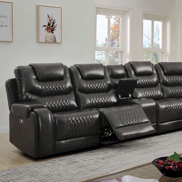 Mariah Power Sectional w/ Recliner CM6895GY+AC By Furniture of America