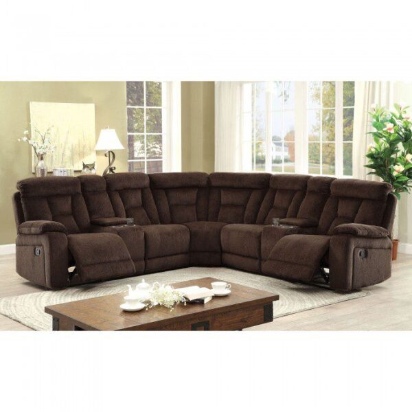 Maybell Sectional w/ 2 Consoles, Brown CM6773BR By Furniture of America 9