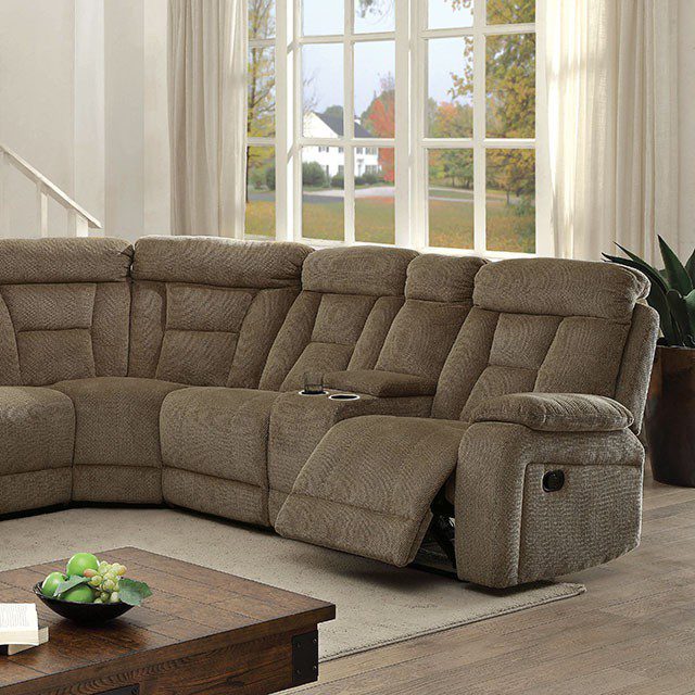 Maybell Sectional w/ 2 Consoles, Mocha CM6773MC By Furniture of America