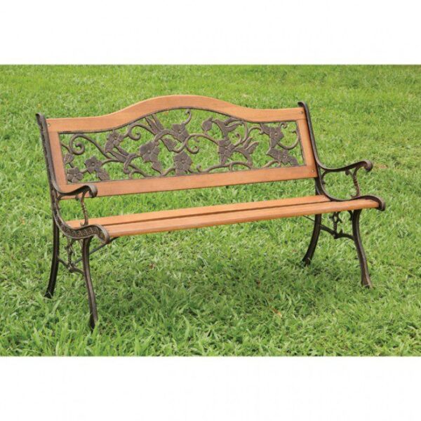 Contemporary Oak & Black Cast Iron Patio Bench CM-OB1806 By Furniture of America 7