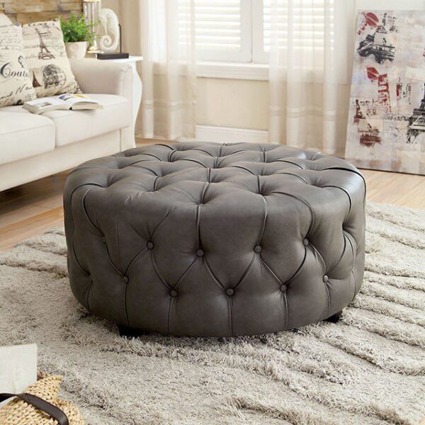 Latoya Round Ottoman CM-AC6289GY By Furniture of America 5
