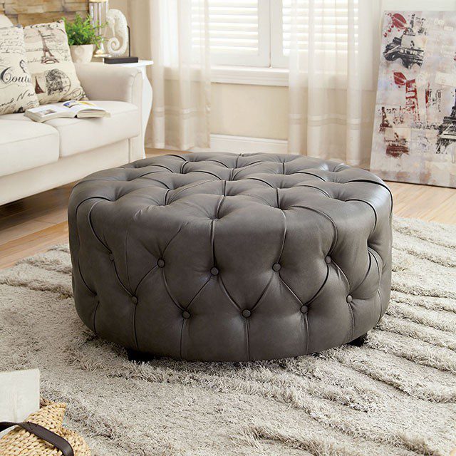 Latoya Round Ottoman CM-AC6289GY By Furniture of America
