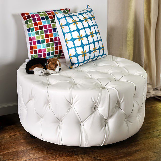 Latoya Round Ottoman CM-AC6289WH By Furniture of America 9