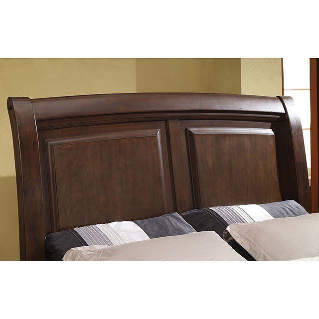 Gage Traditional Queen Sleigh Bed Wood Frame Rich Brown Cherry Finish