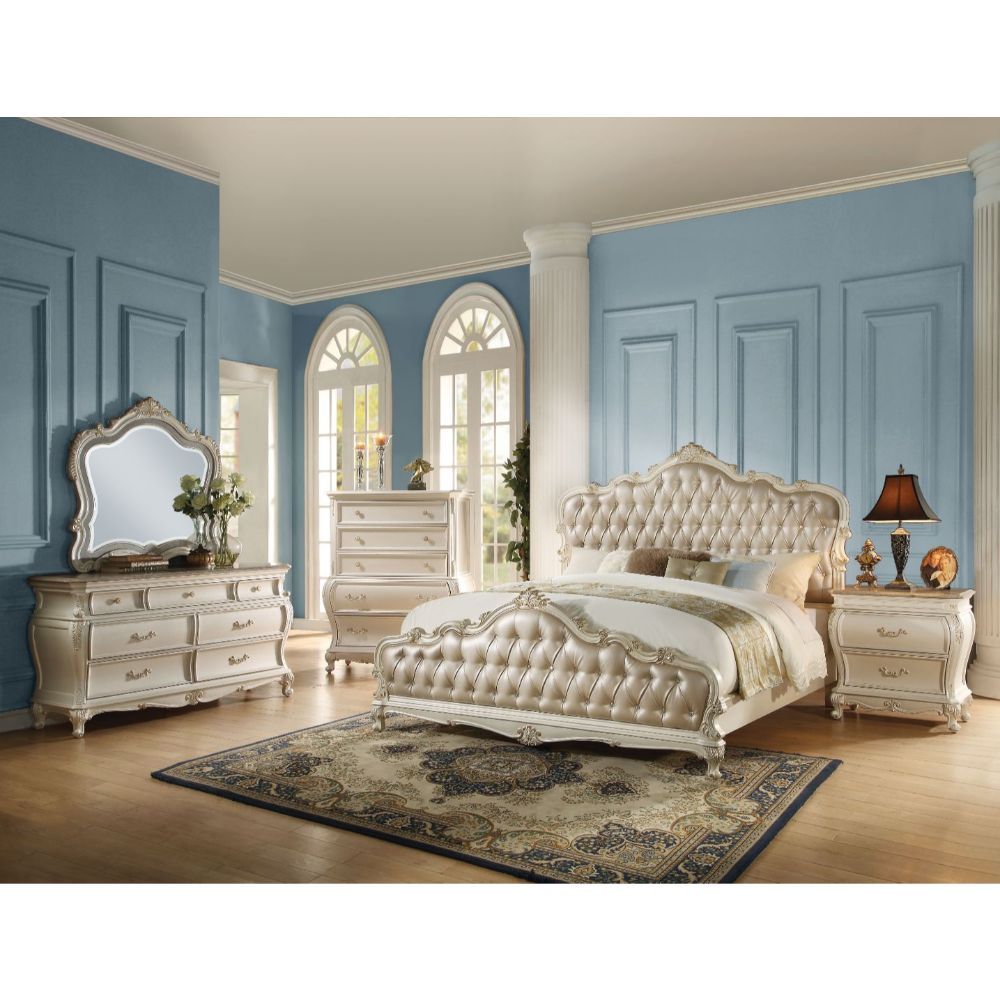 Rose Gold Leather Chantelle Bed by ACME