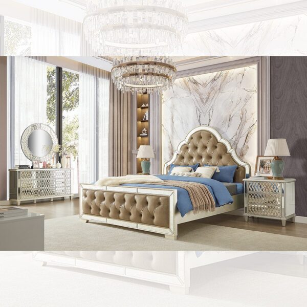 Champagne Silver Gold 5 PCs Bedroom Set HD-6000 By Homey Design - Image 7
