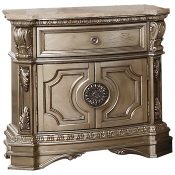 Marble Top & Antique Silver Finish Northville Nightstand 26934 by ACME