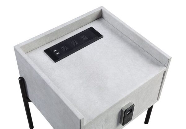 White Leather Metis Nightstand W/USB & Electric Lock BD00557 by ACME 15