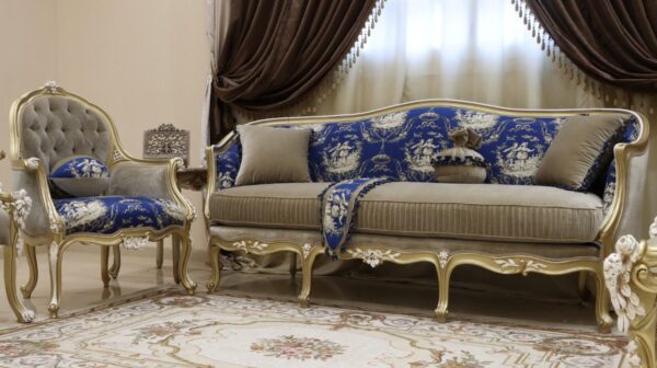 Handmade 5Pcs- Napoleon Blue Sofa Set - Image 6