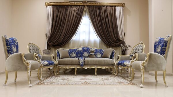 Handmade 5Pcs- Napoleon Blue Sofa Set 18