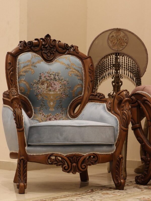 Handmade 3Pcs- Hazel Blue Peach Sofa Set - Image 5