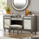 Dark Silver Gray Vanity Stool HD-6040 By Homey Design 8