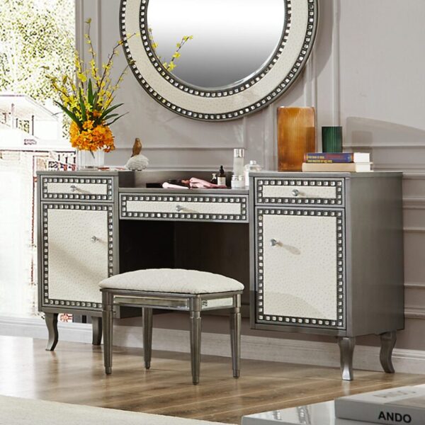 Dark Silver Gray Vanity Stool HD-6040 By Homey Design 6