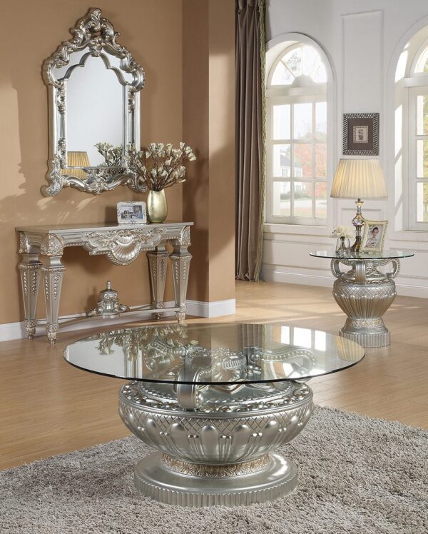 Luxury Silver Finish Victorian Coffee Table HD-8908S By Homey Design - Image 2