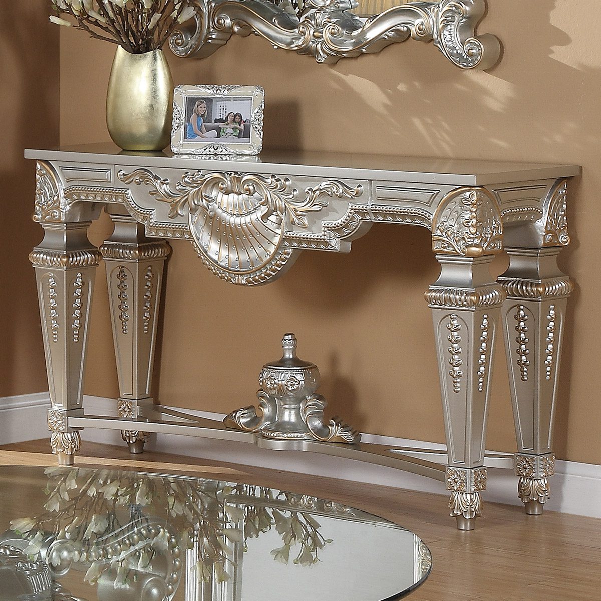 Luxury Silver Finish Console Table HD-8908S By Homey Design