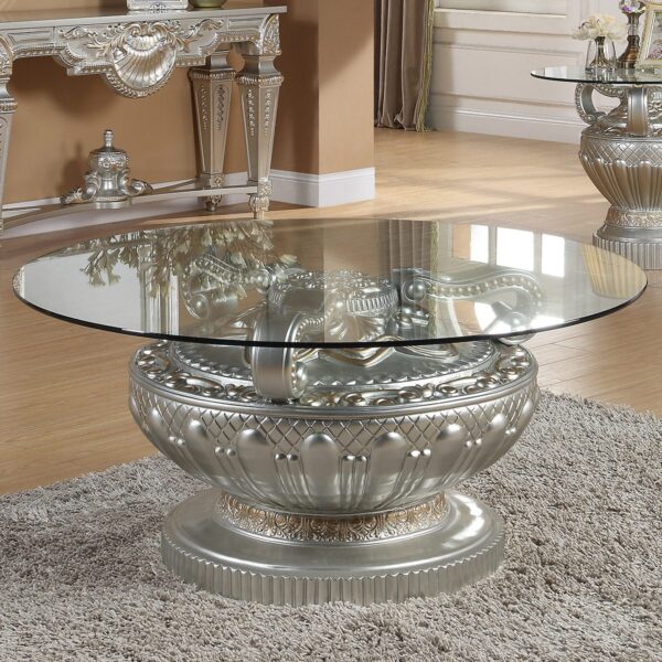 Luxury Silver Finish 3PCs Coffee Table Set HD-8908S By Homey Design - Image 3