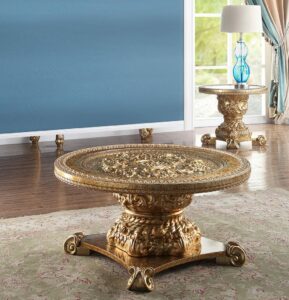 Luxury Gold 3Pc Coffee Table Hd-328G By Homey Design | Mobilia Cleopatra Luxury Gold 3PC Coffee Table HD-328G By Homey Design