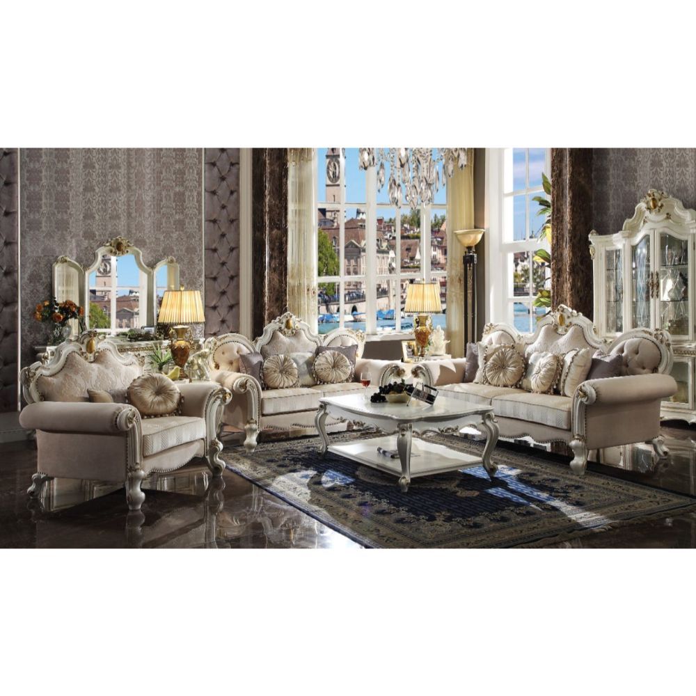 Fabric & Antique Pearl Finish Picardy Sofa W/7 Pillows 55460 by ACME