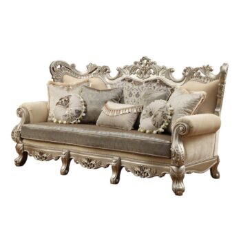 Fabric & Champagne Finish Ranita Sofa W/7 Pillows 51040 by ACME