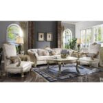 Pearl Leather & Gold Patina Finish Dresden II Sofa W/7 Pillows 54875 by ACME Luxury Living Room Furniture Mobilia Cleopatra 7 Pearl Leather & Gold Patina Finish Dresden II Sofa W/7 Pillows 54875 by ACME 7