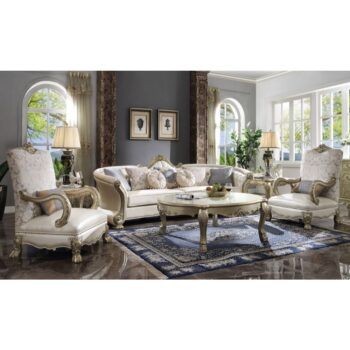 Pearl Leather & Gold Patina Finish Dresden II Sofa W/7 Pillows 54875 by ACME