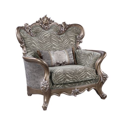 Fabric & Antique Bronze Finish Elozzol Chair W/Pillow LV00301 by ACME