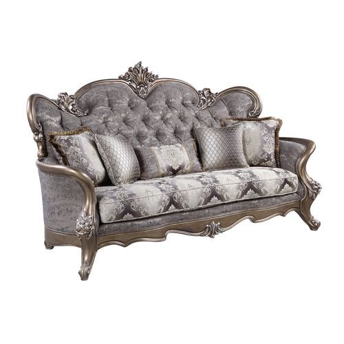 Fabric & Antique Bronze Finish Elozzol Sofa W/5 Pillows LV00299 by ACME