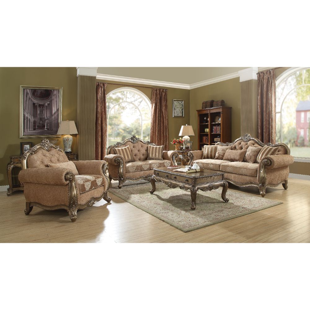 Fabric & Vintage Oak Finish Ragenardus Loveseat 56031 by ACME
